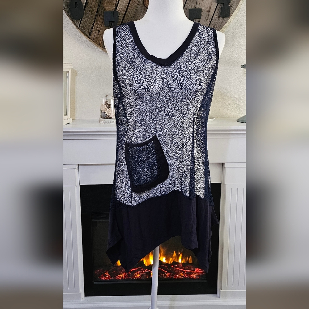Navy blue sheer tunic